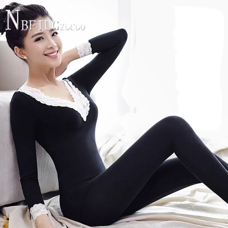 Long Johns Sets V-neck Slim Body Thermal Underwear For Women Shaped Underwear Sets