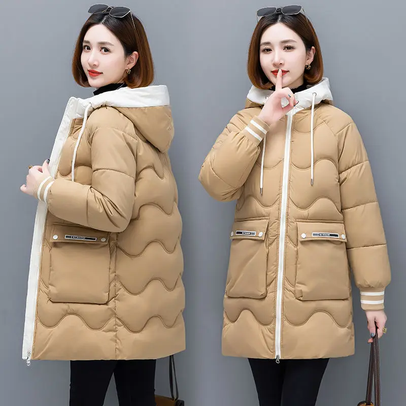 

2023 Winter Women's New Loose Down Cotton Jacket Male Casual Thick Warm Hooded Parkas Men Solid Color Padded Cotton Coat S332