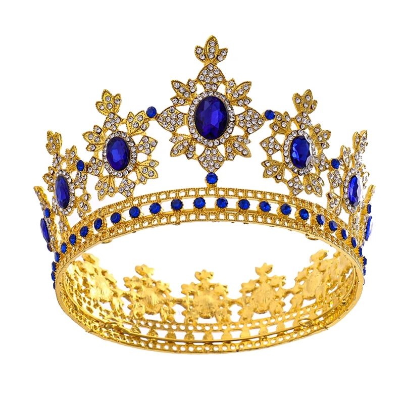 

Fashion Blue Crowns Queen Crowns Vintage Gold Oval for rhinestone Tiara Wedding Baroque Tiaras Hairband Elegant Headpiec