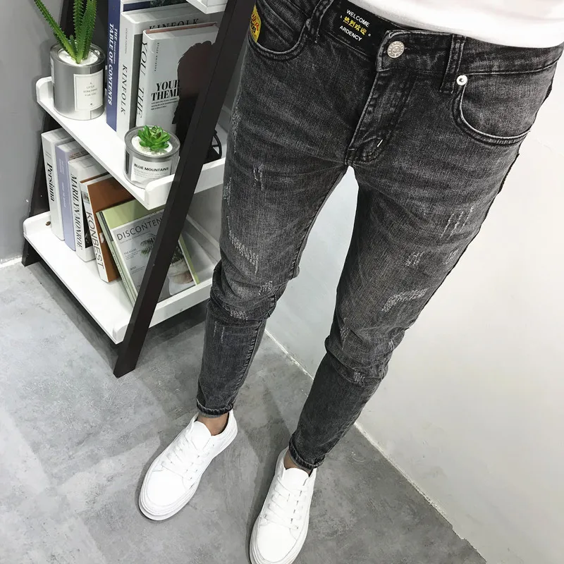 

Hot 2022 Teenagers Denim Trousers Mens Douyin Brand Spring And Autumn Slim Cropped Slim Pants Skinny Jeans Mental Boy Long Pants