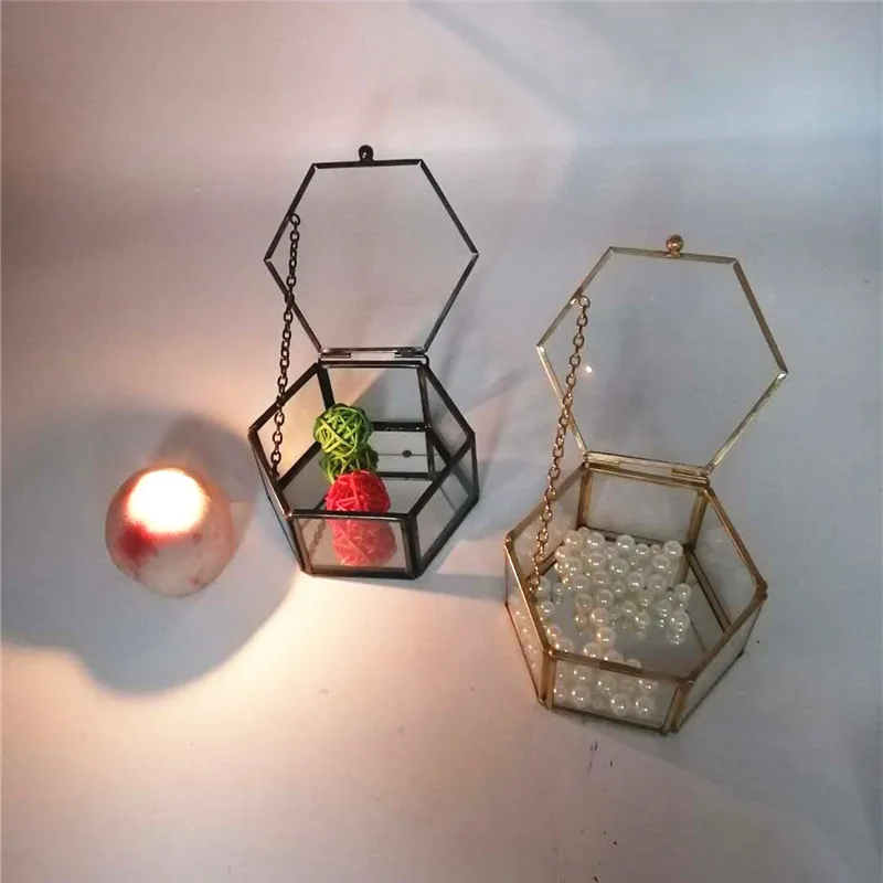 

2PCS Glass Vintage Jewelry Box ,Geometric Jewelry Display Organizer Ring Earring Keepsake Box Case Home Decorative Storage Box