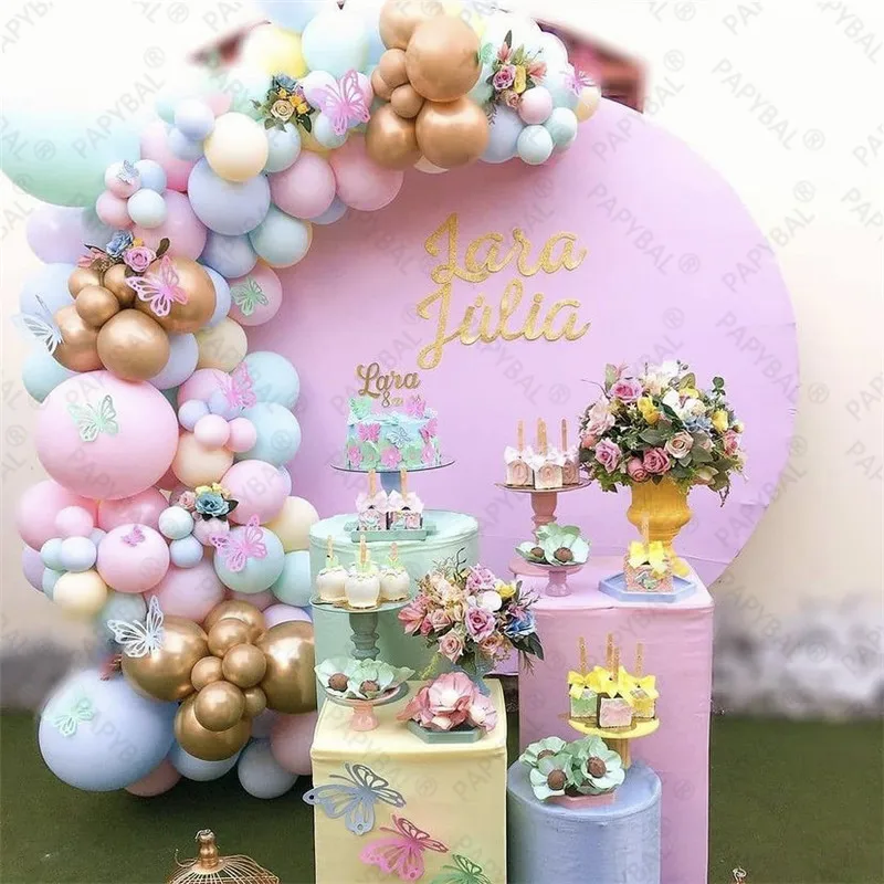 

129pcs Macaron Pink Blue Balloons Arch Garland Kit Gold Butterfly Decoration For Wedding Birthday Party Supplies Globos