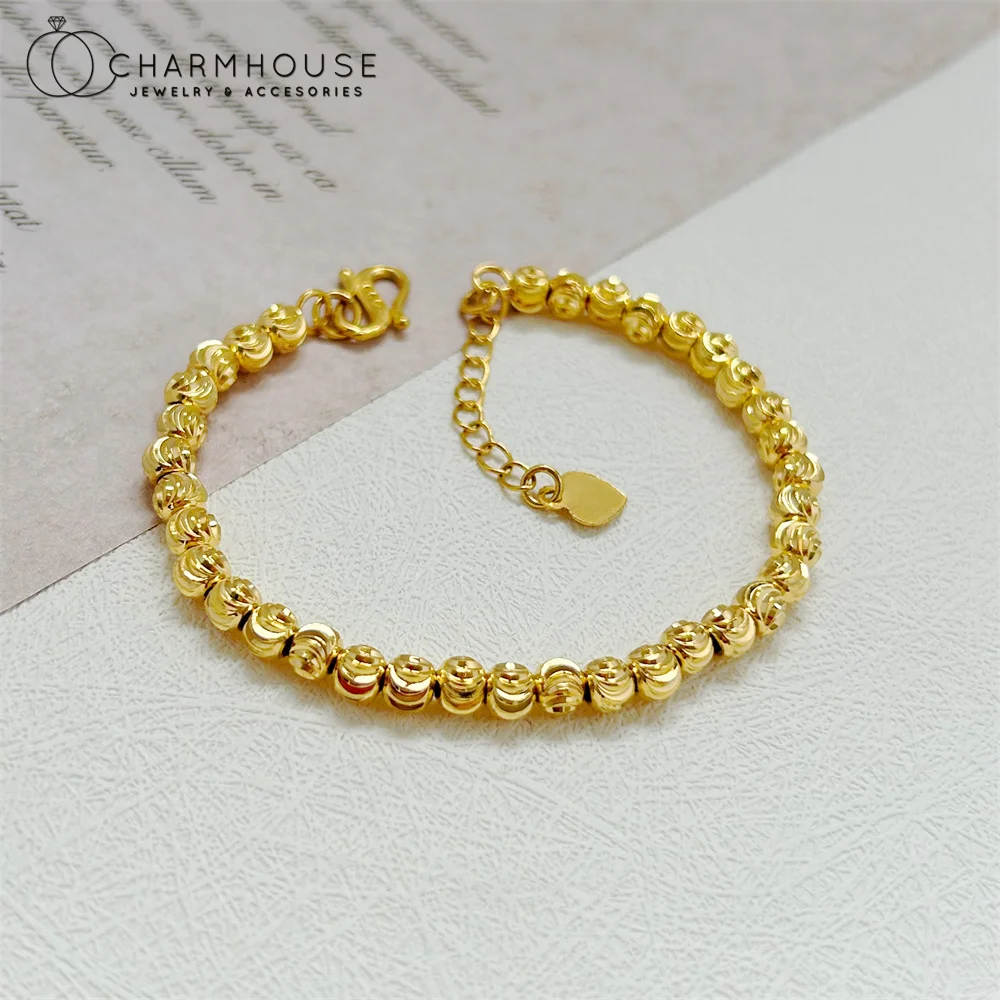 

Women's Hand Bracelets Gold Color 5mm Buddha Beaded Chain Bracelet Pulsera Femme Wristband Wedding Jewelry Party Gifts Bijoux