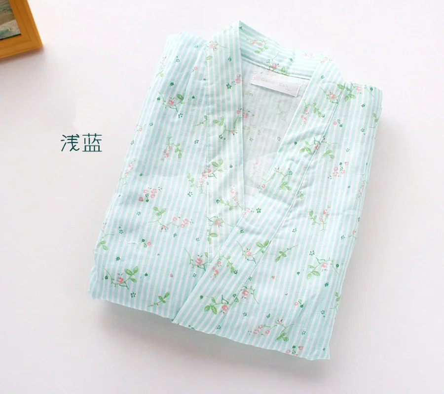 2PC Womens Pajamas Shorts Set Summer Yukata Cute Print Short Sleeve Cotton Komono Robe & Shorts Pijama Set