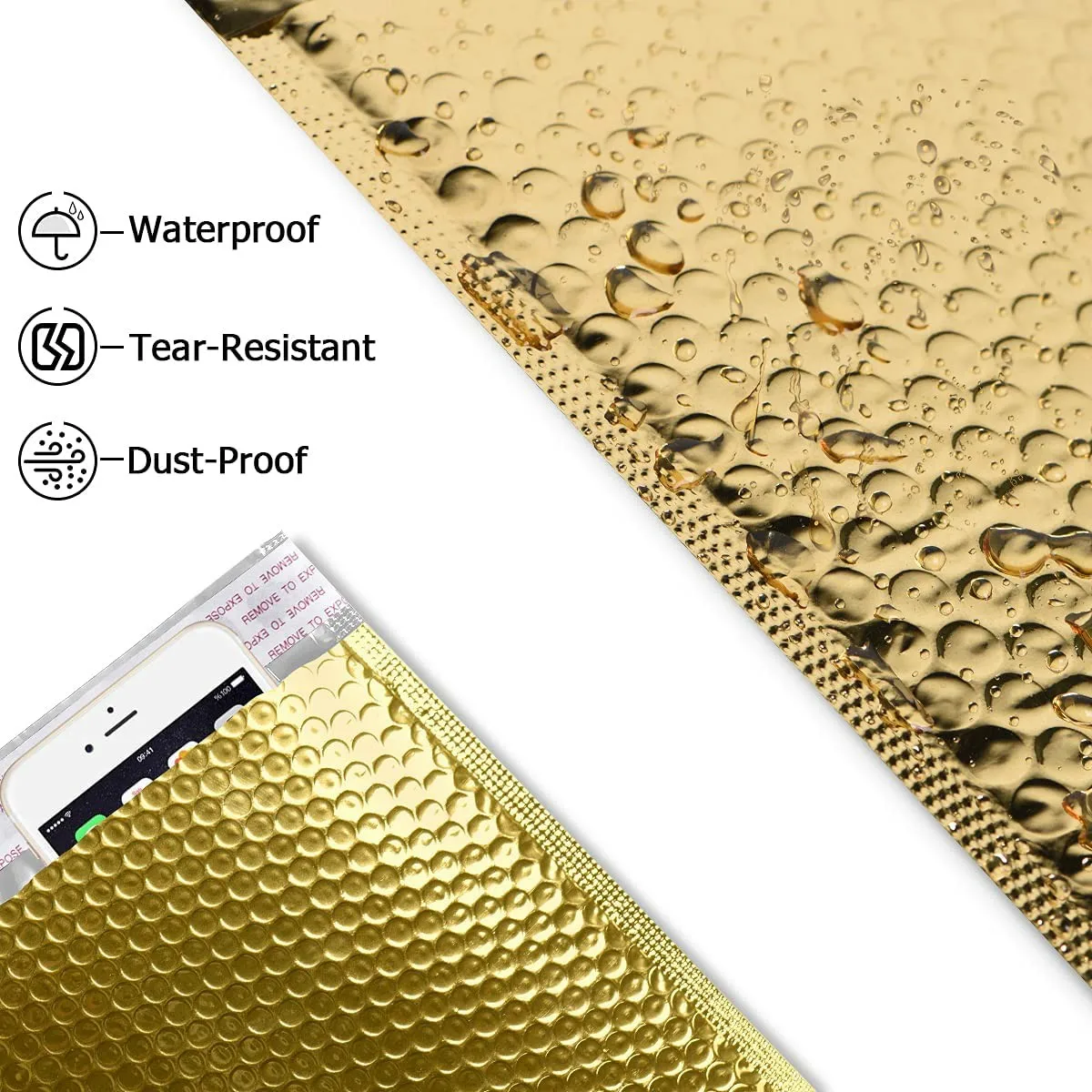 50Pcs Golden Bubble Envelopes Bags for Shipping Bags Bubble Mailer Padded Packaging Waterproof Packaging Bag Postage Bag Gift