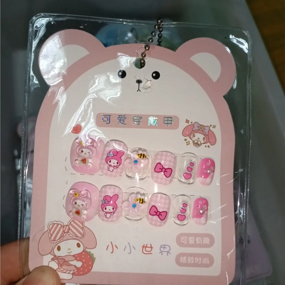 12 шт. детские накладные ногти с героями мультфильмов Sanrio для девочек короткие