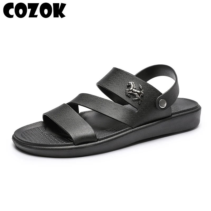 

COZOK Новые летние лаконичные мужские сандалии, однотонная мужская обувь, повседневные удобные сандалии с открытым носком, уличная пляжная пр...