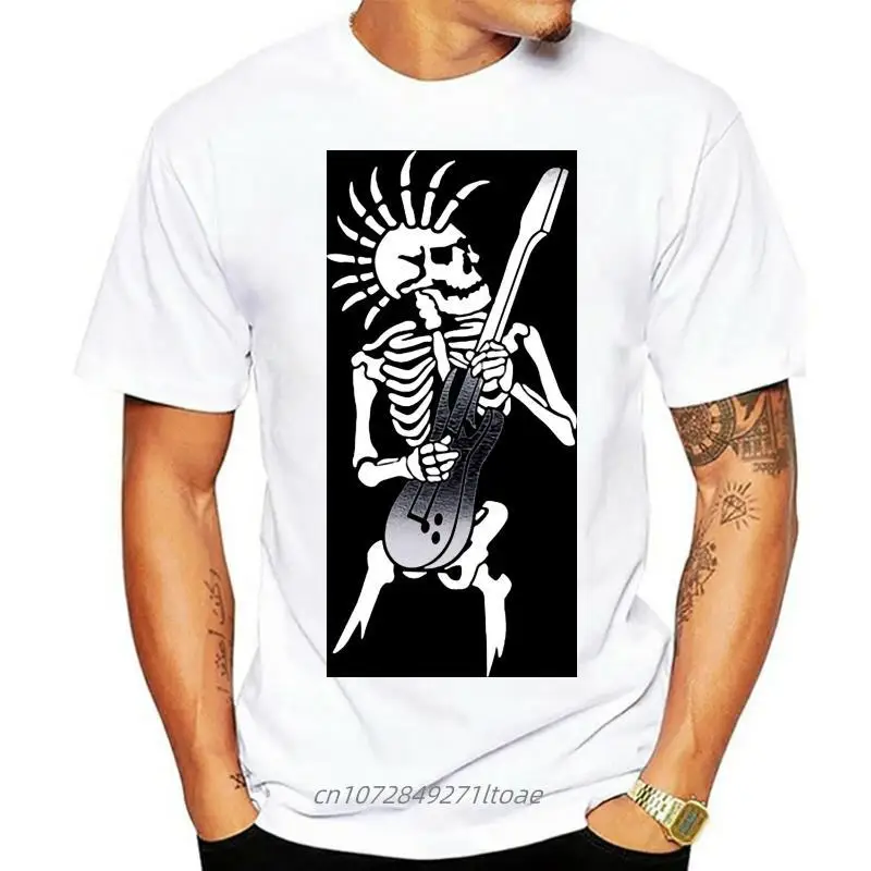 

Punk Skeleton T-Shirt Mens S-3Xl Guitar Rock Goth Skull Biker Music Rocker Custom Print Tee Shirt