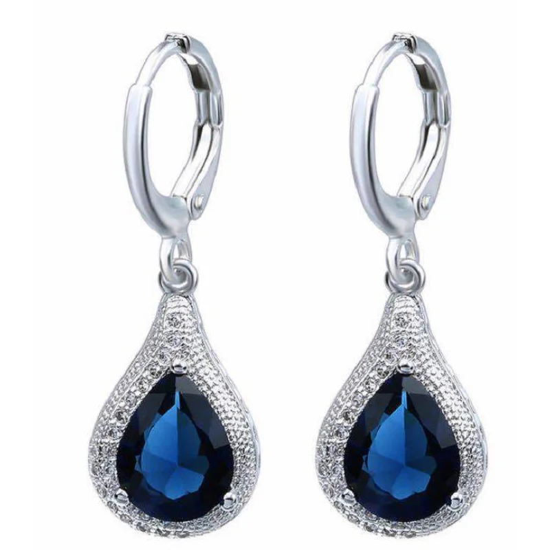 

European and American fashion water drop blue diamond gemstone ladies earrings