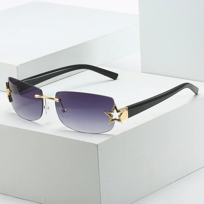 

Солнцезащитные очки без оправы для мужчин и женщин, винтажные модные, квадратные, роскошные брендовые дизайнерские, с металлической звездо...