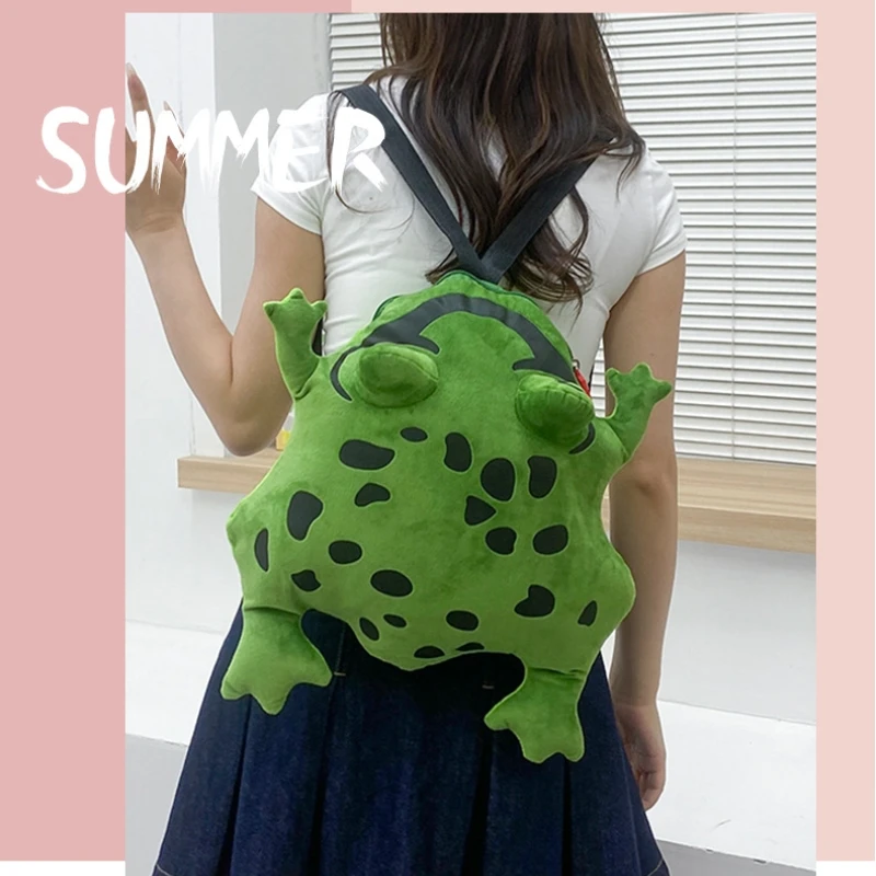 

31x33x11cm New Cartoon Cute Schoolbag Women Funny Frog Backpack Net Red Plush Frog Bag Children's Christmas And Birthday Gifts