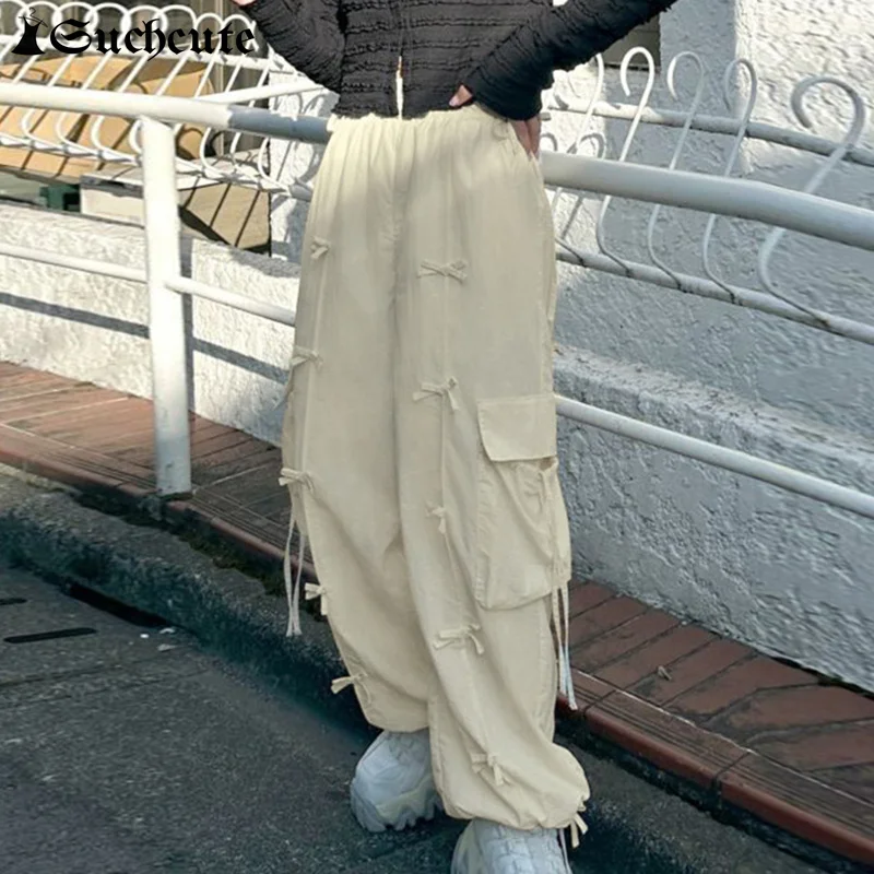 Хип-хоп женские повседневные брюки на завязках с бантом и карманами