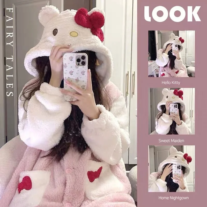 Sanrio Hello Kitty пижамы женские осенние и зимние коралловые бархатные утолщенные