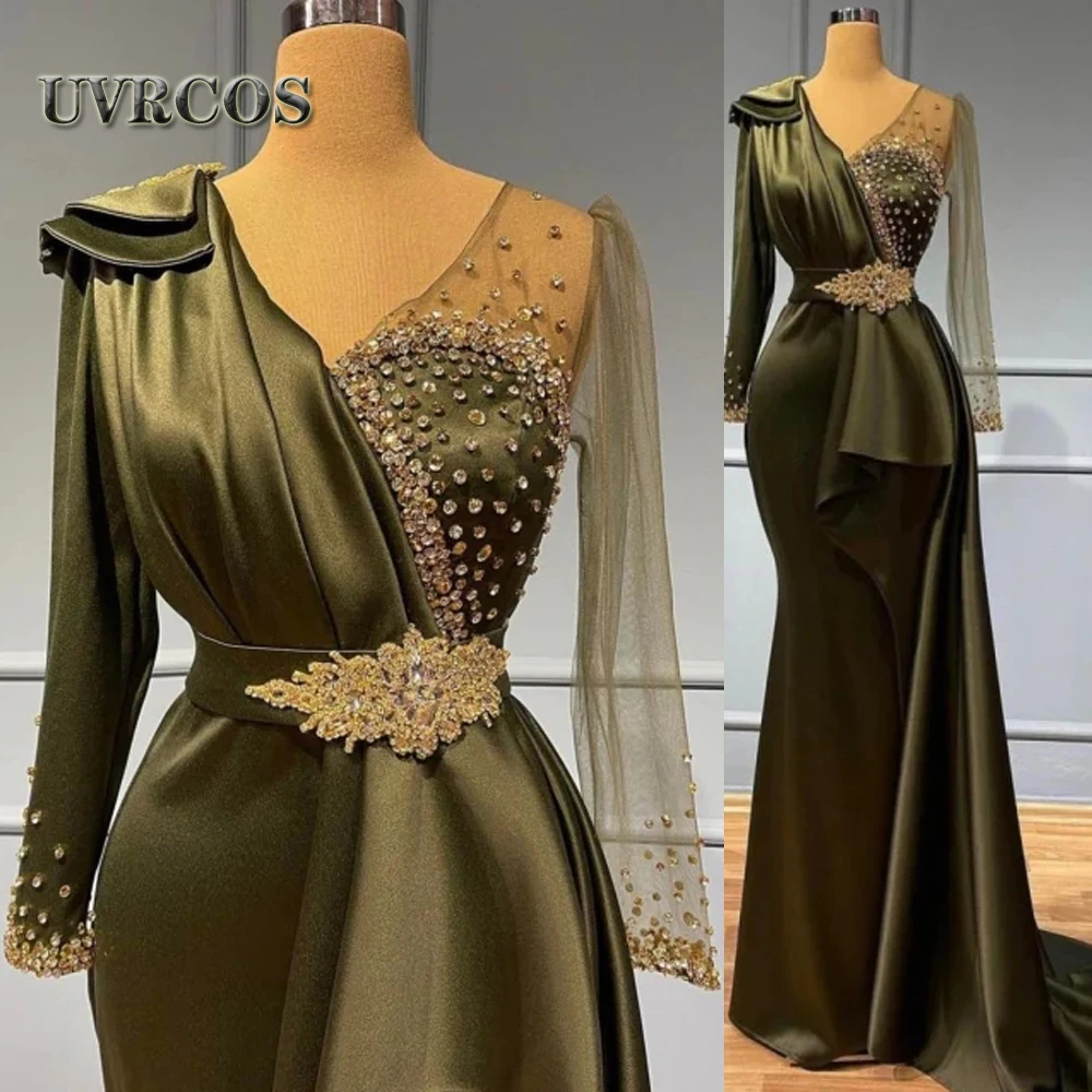 

UVRCOS оливковые Классические Вечерние платья-русалки с бантом женское индивидуальное платье для выпускного вечера официальное платье знаменитости