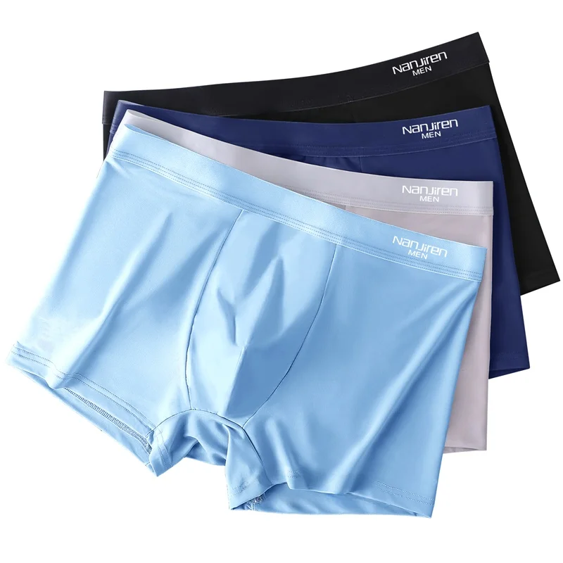 Nanjiren Ice Silk Underwear Men's Boxers Thin Boys' Graphene Cotton Crotch Short Trunks Breathable Summer