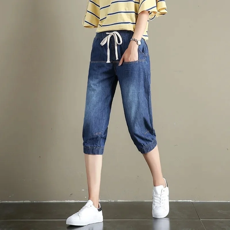 

Women's Summer Breeches Korean Fashion Girls Harem Denim Pants Baggy Jeans High Waist Calf Length High Waist Loose Capri Pants