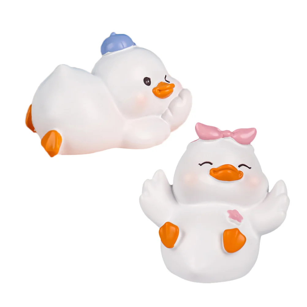 

2 Pcs Ornaments Model Accessories Rearview Mirror Decoration Ornament Animal Garden Duck Statue Resin Mini Duck Figurine Child