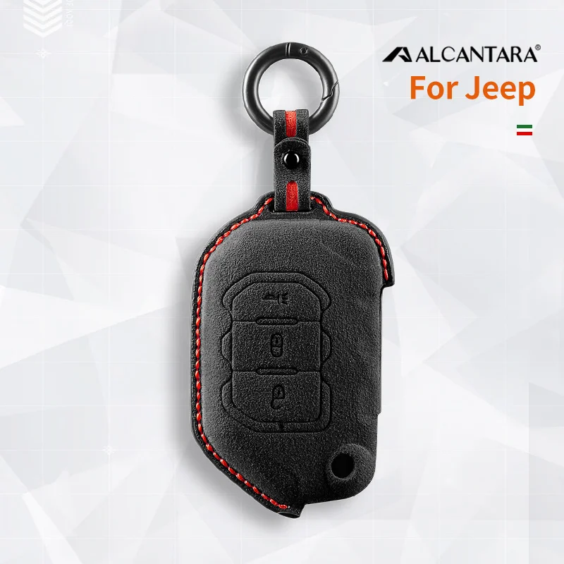 

Alcantara Car Key Case Cover Holder Key Shell Buckle For 2018-2021Jeep Wrangler JL Gladiator JT JLU 3 Buttons Keychain