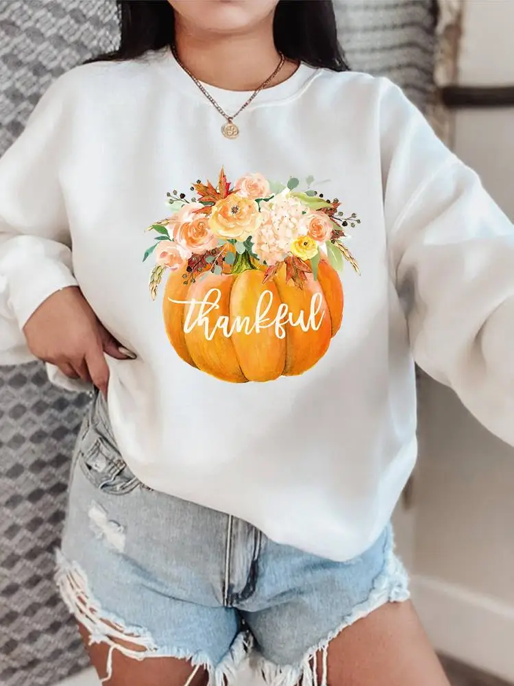 

Fashion Pullovers Flower Pumpkin Trend 90s O-neck Women Fall Thanksgiving Autumn Clothing Halloween Female Graphic Sweatshirts