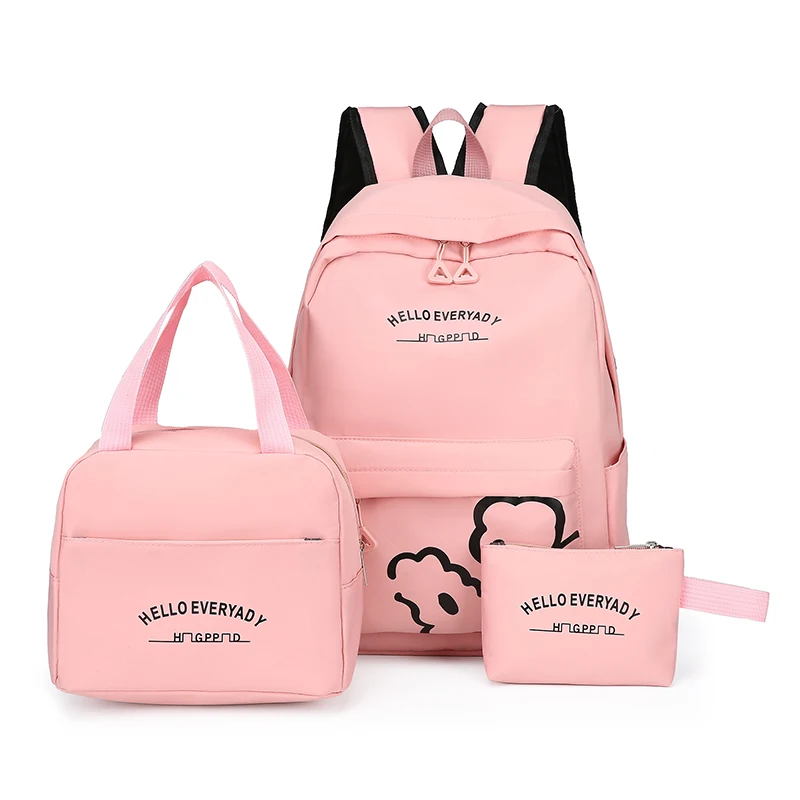 

3pcs/Set Pink Women Backpack Adjustable Strap Fashion Women Nylon Travel Backpack Cute School Bags for Girls Bookbag Laptop Bag