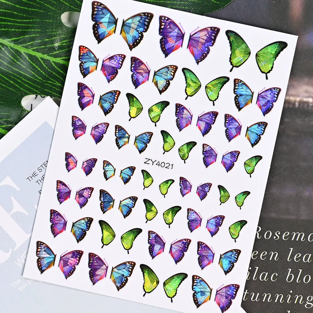 

1 Sheet Laser Butterfly Multicolor 3D Nail Stickers Self-adhesive Butterflies Nail Decals Slider Foils DIY Nail Art Decotaion NK