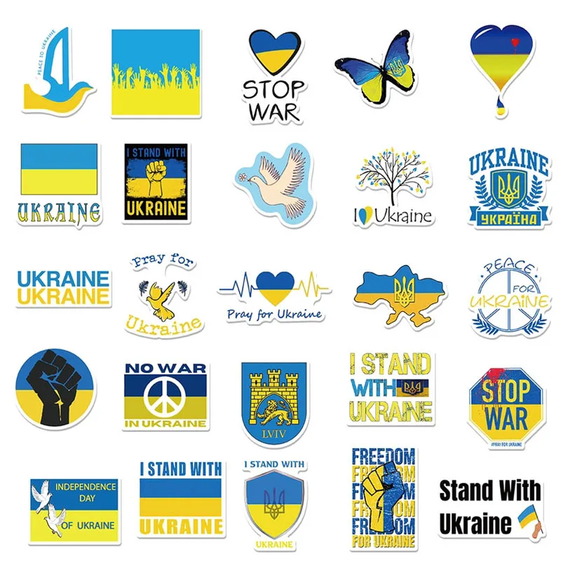 10/50Pcs Blue Yellow Ukraine Peace Stickers National Flag Suitcase Luggage Laptop Skateboard Kids Gifts Toys |