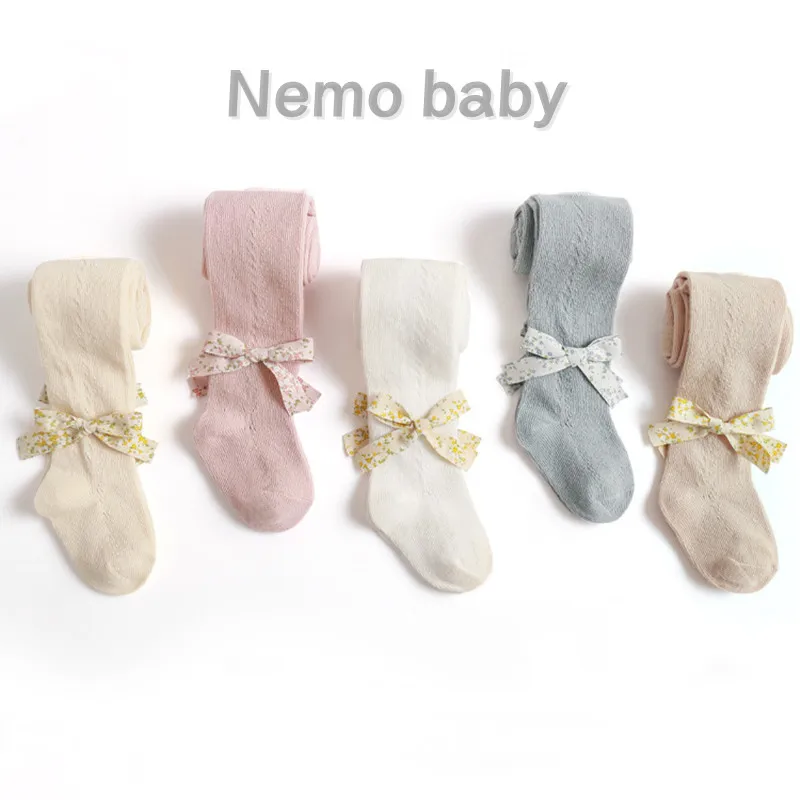 Spanish Mesh Baby Socks Combed Cotton Hollow Out Knee High Long Socks Floral Bow Baby Pantyhose Girl Infant Princess Kids Socks