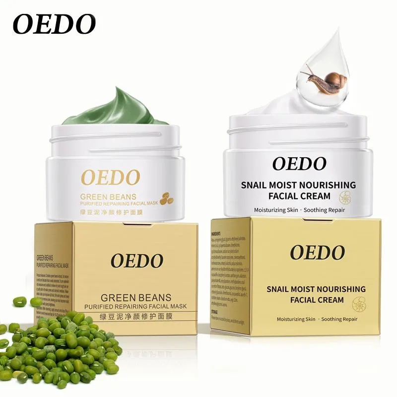 

Green Beans Face Repairing mask +Snail Cream Skin Care Purify Pores Anti Winkles Whitening Moisturizing Face Care Anti Aging
