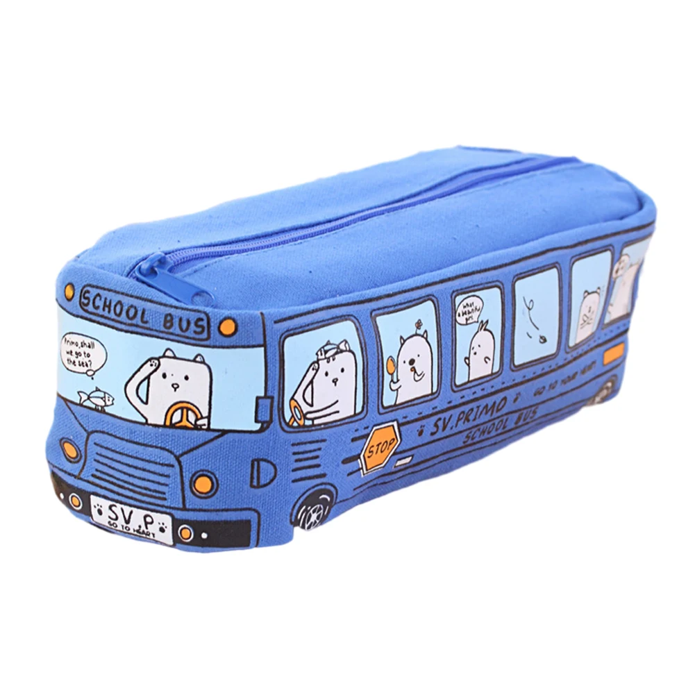 

Canvas pencil case fun cartoon bus design ample storage easy zip closure suitable for students artists and professionals