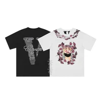 vlone 22ss joint name large v character floral short sleeve t shirt printed mens and womens high street half sleeve