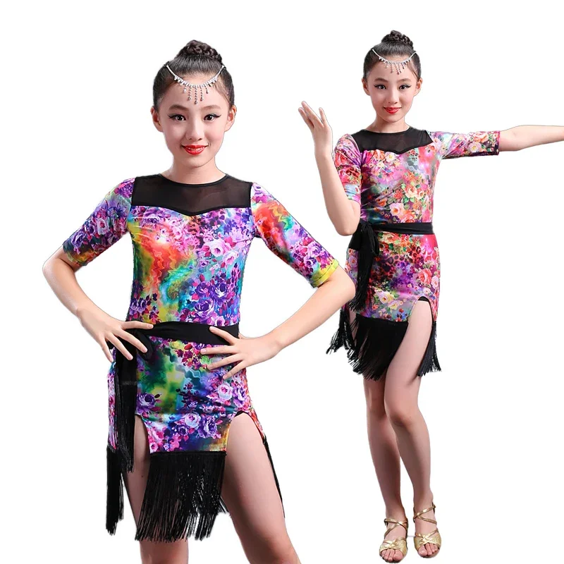 Новые детские костюмы для латинских танцев комплекты занятий девочек летнее
