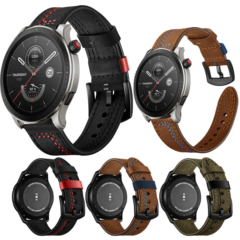 

Quick Release Leather Watchbands for Huami Amazfit GTR 4 3 2 Mini Casual Belt Smart Watch Strap Soft Bracelet Wrist Watch Band
