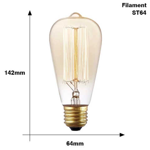 Винтажная лампа Эдисона E27 ST64 T10 T45 G80 G95, 40 Вт, 220 В, светодиодная лампа накаливания, веревочный держатель лампы E27