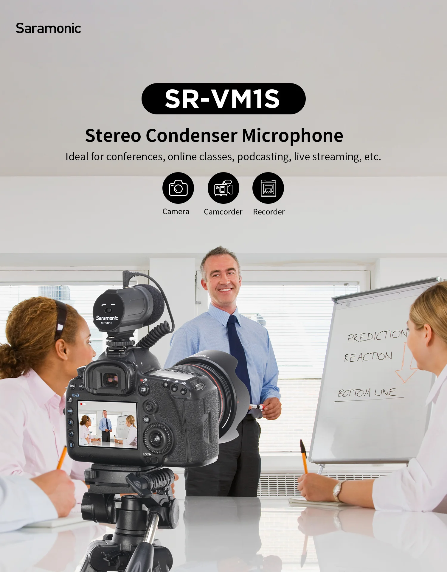 Saramonic SR-VM1S Professional Stereo Cardioid On-camera Shotgun Condenser Microphone for DSLR Camera Youtube Live Streaming enlarge
