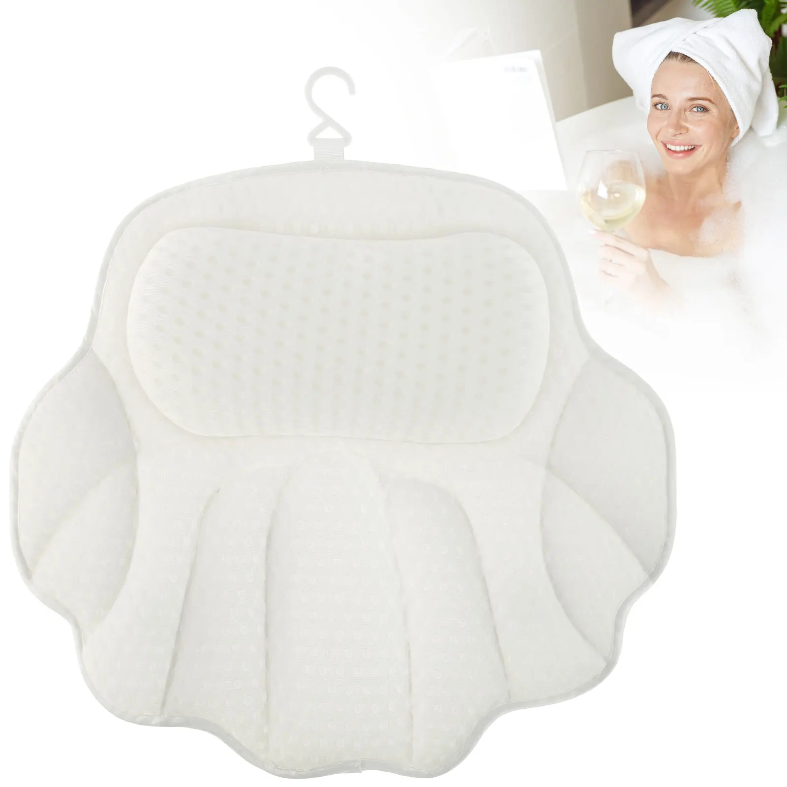 

L Bath Pillow with 6 Powerful Suction Cups 4D Breathable Mesh Bathtub Spa Pillow Ergonomic Bathtub Cushion Soft Bath Tub Pillow