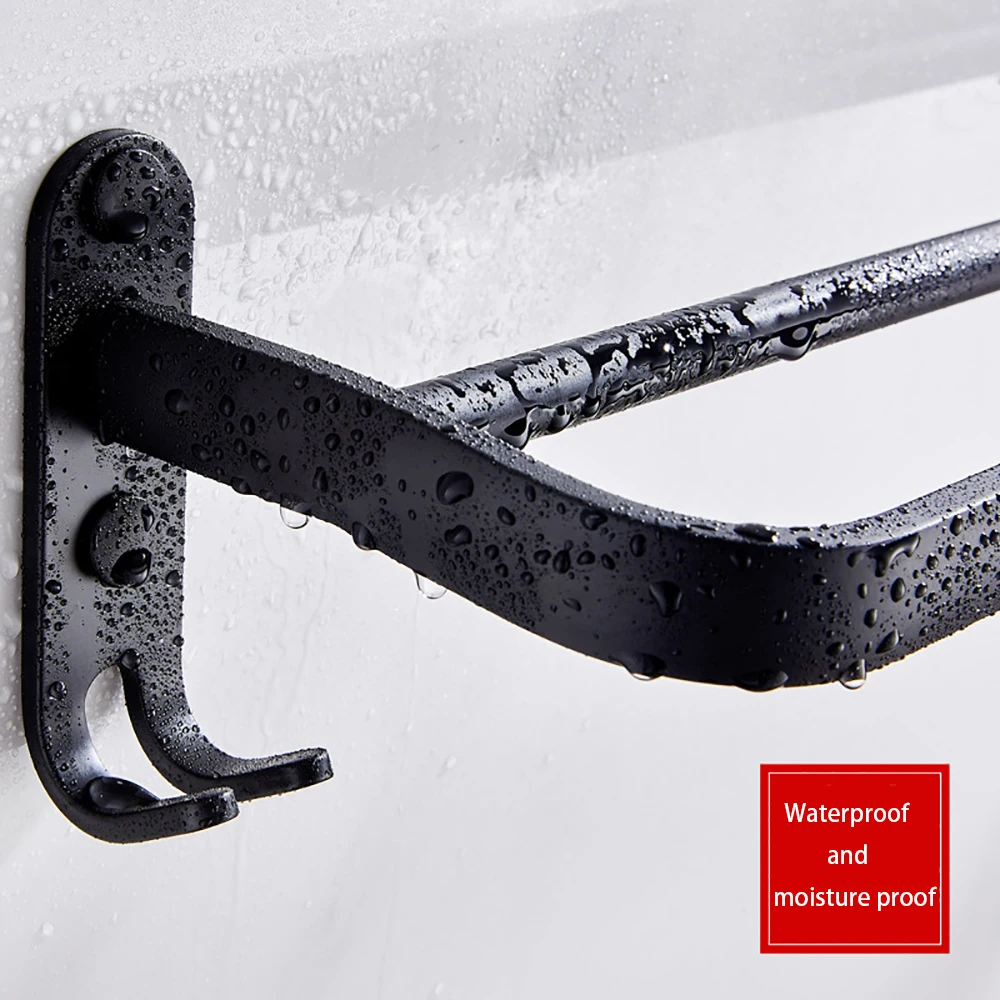 towel hanger bars over door bath rack wall hanging black aluminum storage shelf shower holder with hook bathroom accessories free global shipping