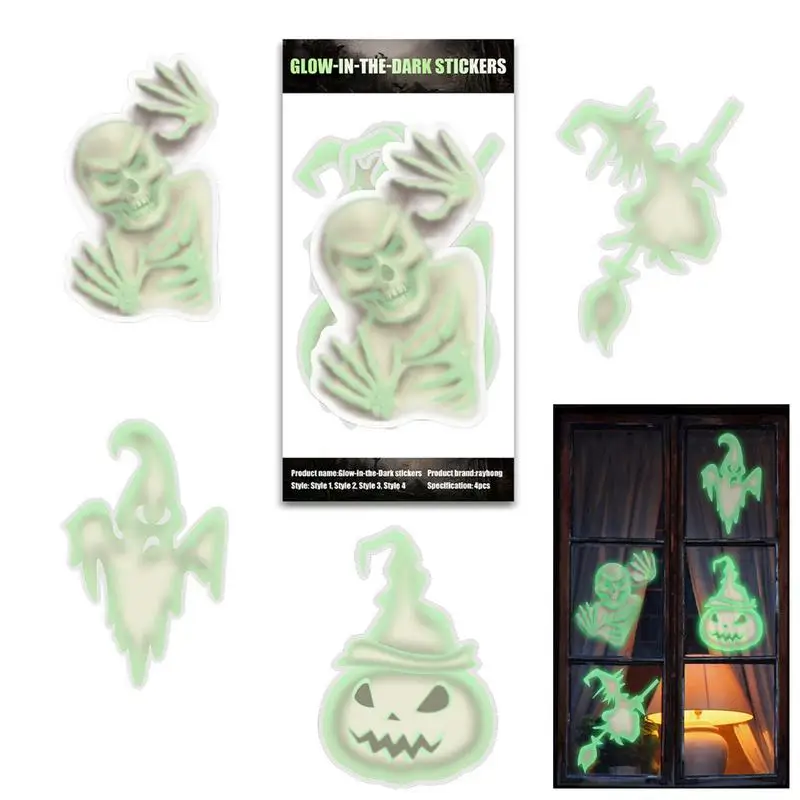 

Halloween Glow In The Dark Stickers Spooky Ghost Decals For Window And Car Ghost Skeleton Pumpkin Witch Stickers 5Pcs/Set For