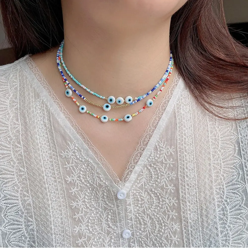 

1 PC Bohemia Women Colorful Demon Eye Necklace Ethnic Retro Geometric Bead Necklace Turkish Clothing Accessories Fashion Jewelry