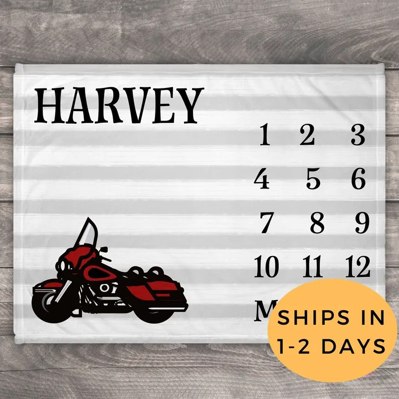 

Milestone Blanket Boy Motorcycle Personalized Baby Blanket Custom Name Baby Blanket Growth Chart Blanket Newborn Blanket Persona