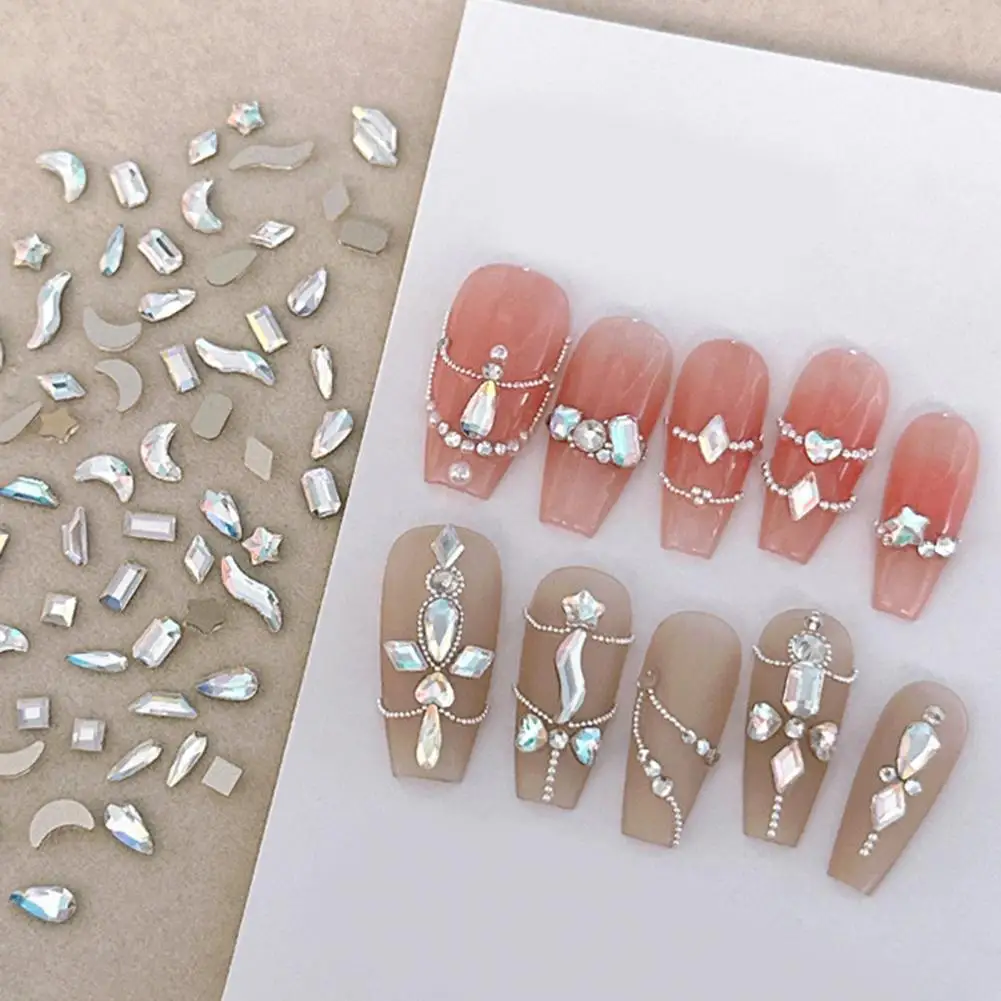 

100Pcs/Bag Nail Rhinestone Flat Back Diverse Styles Easy Paste Shining Nail Decoration Faux Crystal Irregular Shape Nail