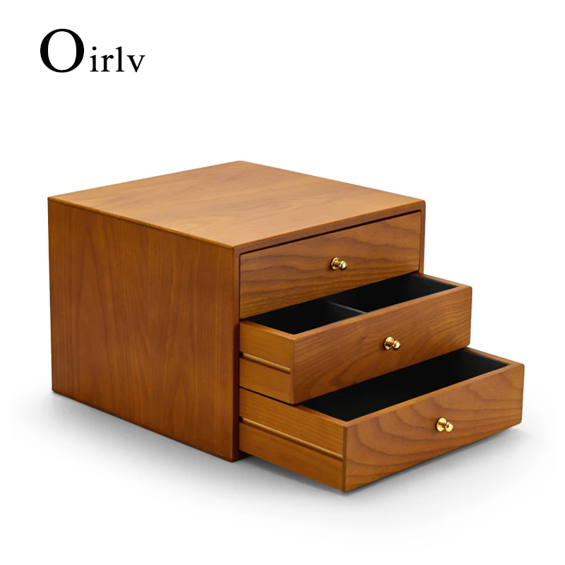 Oirlv Three Layers Wooden Jewelry Organizer Box with Microfiber Necklace Display Case Ring Earrings Bangle Suitcase