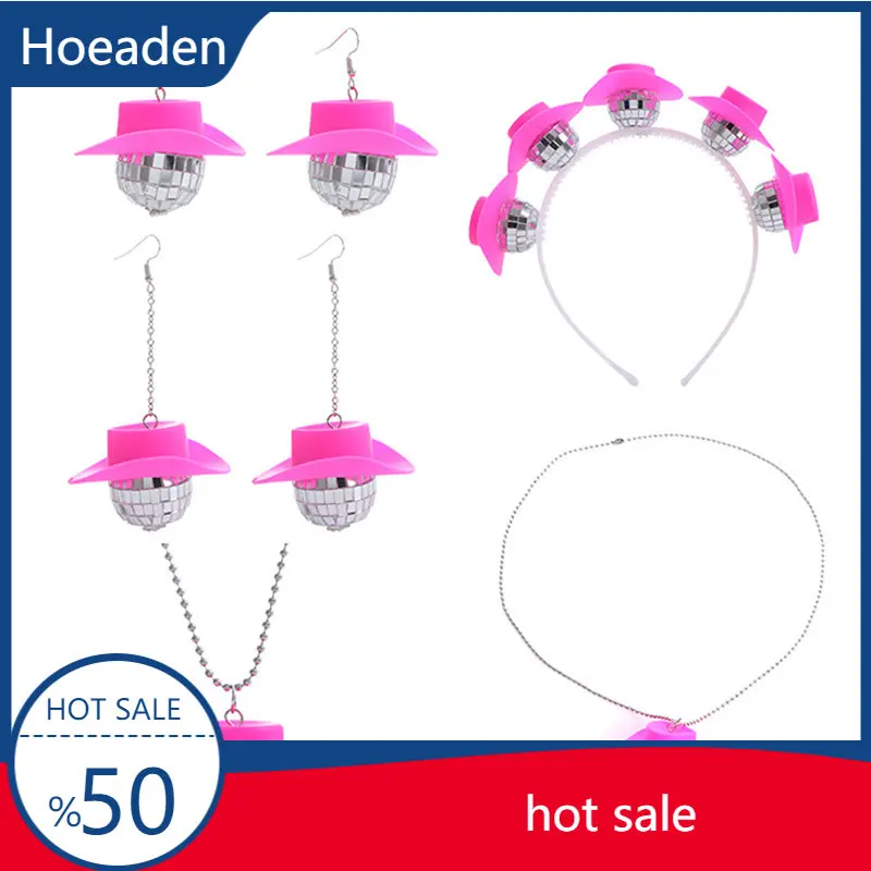 

Pink Cowgirl CowBoy Hat Car Charm Rear View Mirror Hanging Disco Ball Bling Earrings Western Accessories Bag Decor Car Makeover