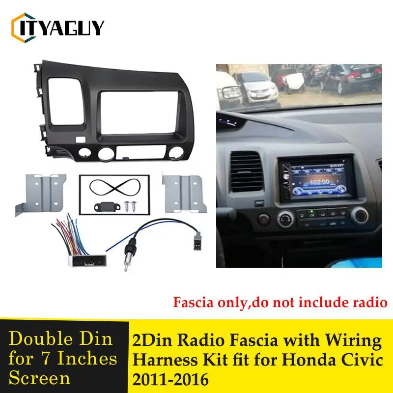 

Double Din Radio Fascia For Honda Civic 2011-2016 LHD Stereo Panel Refitting Installation Trim Kit Frame Bezel with Wire Harness