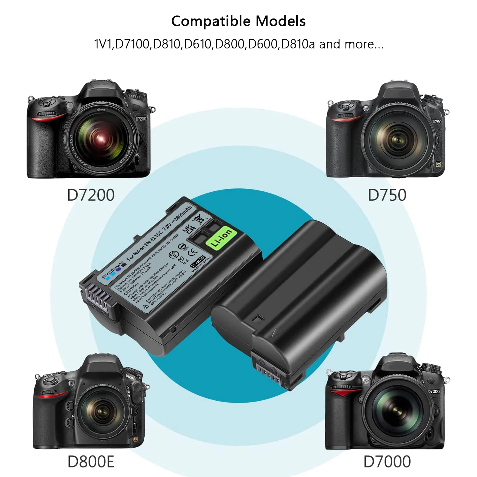 2800mAh EN-EL15A EN-EL15C EL15 EN EL15 Battery + LED Charger for Nikon D500, D610, D750, D800, D810, D850, D7000, D7100, D7500 images - 6