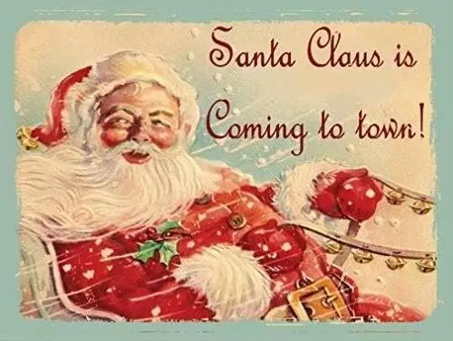 Snt Clus s Comng to Town Metl Sgn 16 x 12 дюймов Jolly Old Nck колокольчики Slegh декор Vntge Chrstms