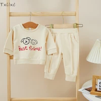 txlixc infant baby girls clothes outfits letter animal headapple print round neck long sleeve tops elastic waist long pants