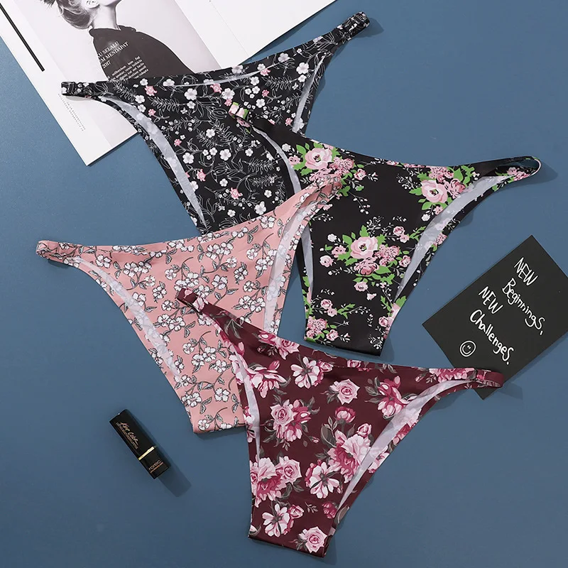 10 шт./лот бикини бесшовные трусики цельный принт сексуальные трусики-стринги