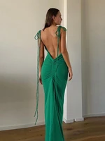 sexy tie up spaghetti strap backless party club maxi dress for women 2022 summer elegant lace up bodycon green dresses gown