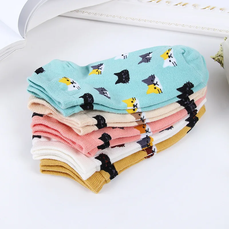 

Women New Cotton Socks Spring Summer Fashion Cartoon Pattern Ladies Simple Sock Slippers Cute Cat Short Socks Wholesale