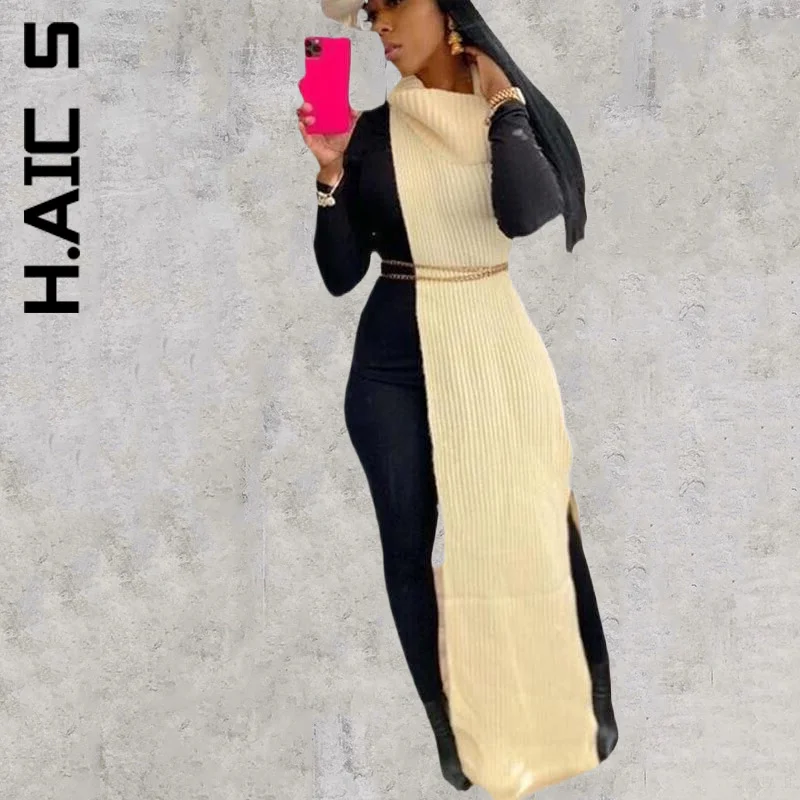 

H.Aic S Women Fashion Dress Side Split Sleeveless Sweater Dress Chic Slim Dresses Simple Temperament Vestidos Clothes Female